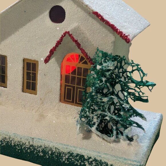 Vintage 1950s Christmas Japanese Putz House White Cardboard Cottage - Picture 4 of 4